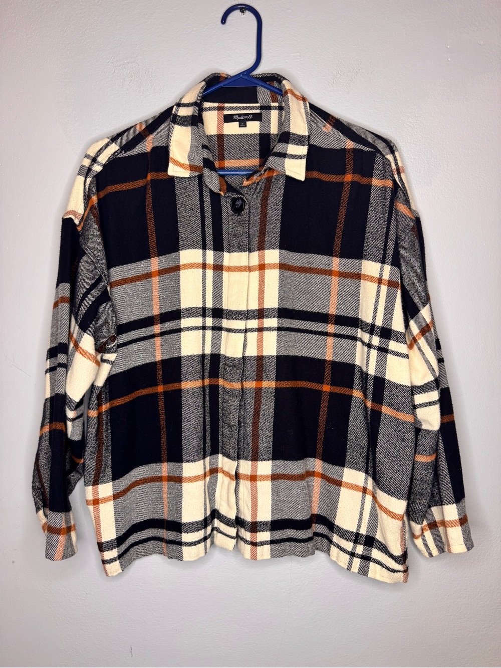 Madewell Cropped Plaid Button-Down Flannel Oversized Sweater Size Medium